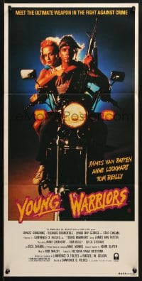 5k993 YOUNG WARRIORS Aust daybill 1984 Ernest Borgnine, James Van Patten, biker & hot babe on cycle!