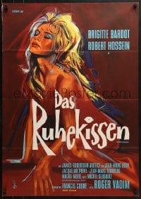 5k261 LOVE ON A PILLOW German 1962 striking, different artwork of sexy Brigitte Bardot by Braun!