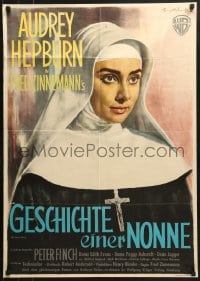 5k263 NUN'S STORY German 1959 different art of Audrey Hepburn in habit by Hans Otto Wendt!