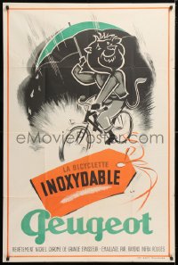 5k097 PEUGEOT 32x47 French advertising poster 1930s great art of lion riding a bicycle!