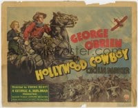 5m137 HOLLYWOOD COWBOY TC 1937 art of cowboy George O'Brien & Cecilia Parker with cattle herd!