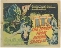 5m155 IT! THE TERROR FROM BEYOND SPACE TC 1958 great artwork of wacky monster with victim!