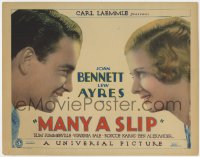 5m191 MANY A SLIP TC 1931 c/u of Lew Ayres & beautiful Joan Bennett smiling at each other, rare!