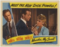 5m624 MURDER, MY SWEET LC 1944 Dick Powell as Philip Marlowe lighting Claire Trevor's cigarette!