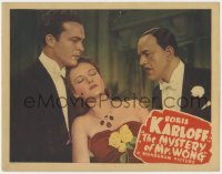 5m628 MYSTERY OF MR WONG LC 1939 Asian Boris Karloff stares at Dorothy Tree leaning on Reynolds!