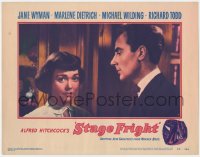 5m730 STAGE FRIGHT LC #7 1950 close up of Michael Wilding staring at Jane Wyman, Alfred Hitchcock!
