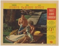5m761 THERE'S ALWAYS TOMORROW LC #5 1956 Fred MacMurray & Barbara Stanwyck towel off after a swim!