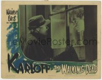 5m803 WALKING DEAD LC R1944 c/u of Boris Karloff looking at Marguerite Churchill through window!