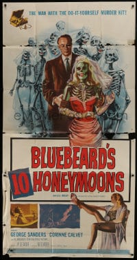 5p633 BLUEBEARD'S 10 HONEYMOONS 3sh 1960 wild art of George Sanders with skeleton brides!