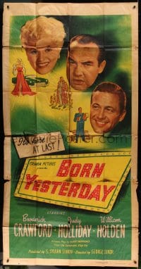 5p635 BORN YESTERDAY 3sh 1951 headshots of Judy Holliday, William Holden & Broderick Crawford!