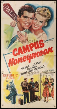5p640 CAMPUS HONEYMOON 3sh 1948 twins Lee & Lyn Wilde with Adele Mara & Richard Crane at college!