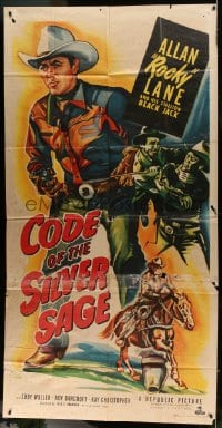 5p652 CODE OF THE SILVER SAGE 3sh 1950 cowboy Rocky Lane w/six shooter & his Stallion Black Jack!