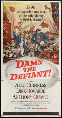 5p664 DAMN THE DEFIANT 3sh 1962 art of Alec Guinness & Dirk Bogarde facing a bloody mutiny!