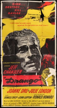 5p687 DRANGO 3sh 1957 art of Jeff Chandler, a man against a town gone mad with lust!