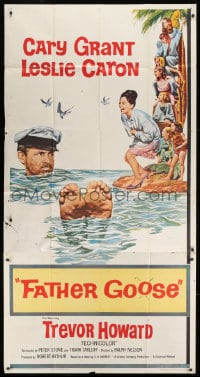 5p696 FATHER GOOSE 3sh 1965 art of pretty Leslie Caron laughing at sea captain Cary Grant!