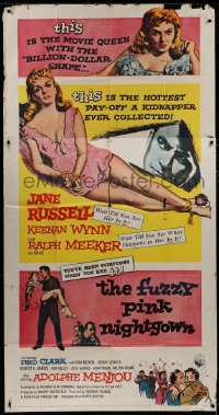 5p707 FUZZY PINK NIGHTGOWN 3sh 1957 super-sexy Jane Russell has the billion-dollar shape!