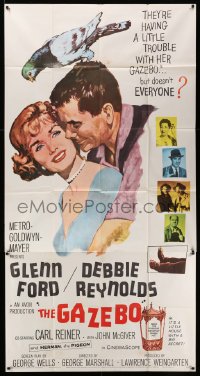 5p715 GAZEBO 3sh 1960 great romantic art of Glenn Ford w/pigeon on head & nuzzling Debbie Reynolds!