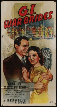 5p709 G.I. WAR BRIDES 3sh 1946 art of James Ellison holding pretty Anna Lee by crowded ship!