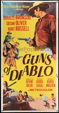 5p727 GUNS OF DIABLO int'l 3sh 1964 great different art of barechested Charles Bronson with gun!