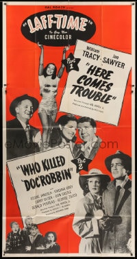5p732 HERE COMES TROUBLE/WHO KILLED DOC ROBBIN 3sh 1948 Laff-Time in gay new CineColor, rare!