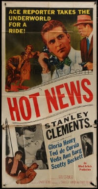 5p741 HOT NEWS 3sh 1953 ace newspaper reporter Stanley Clements takes the underworld for a ride!