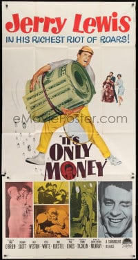 5p759 IT'S ONLY MONEY 3sh 1962 wacky private eye Jerry Lewis carrying enormous wad of cash!
