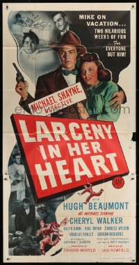 5p781 LARCENY IN HER HEART 3sh 1946 Hugh Beaumont as detective Michael Shayne on vacation!