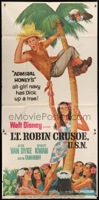 5p800 LT. ROBIN CRUSOE, U.S.N. 3sh 1966 Disney, cool art of Dick Van Dyke chased by island babes!