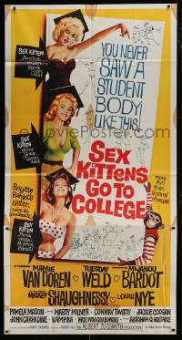 5p884 SEX KITTENS GO TO COLLEGE 3sh 1960 art of Van Doren, Tuesday Weld & Bardot's sister!