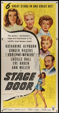 5p901 STAGE DOOR 3sh R1953 Katharine Hepburn, Ginger Rogers, Adolphe Menjou, Lucy Ball, Ann Miller