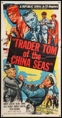 5p926 TRADER TOM OF THE CHINA SEAS 3sh 1954 Republic serial, cool montage of cast members fighting!
