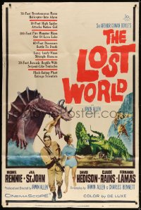 5p033 LOST WORLD 40x60 1960 Michael Rennie battles dinosaurs in the Amazon Jungle, ultra rare!