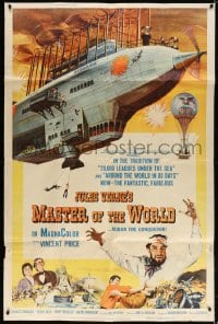 5p034 MASTER OF THE WORLD 40x60 1961 Jules Verne, Vincent Price, art of big flying machine, rare!