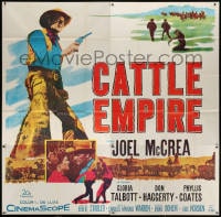 5p077 CATTLE EMPIRE 6sh 1958 cool full-length image of cowboy Joel McCrea with gun drawn, rare!