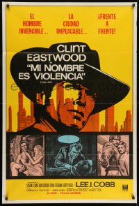 5p428 COOGAN'S BLUFF white title Argentinean 1968 art of Clint Eastwood in New York, Don Siegel!