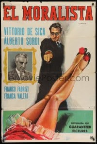 5p473 IL MORALISTA Argentinean 1959 art of Alberto Sordi pointing at sexy legs, Vittorio De Sica!