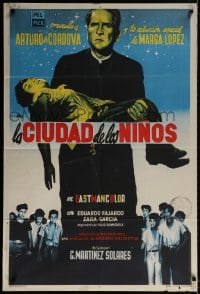 5p487 LA CIUDAD DE LOS NINOS Argentinean 1957 Arturo de Cordova, art of priest carrying injured boy!