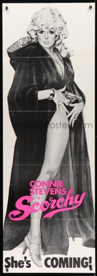 5p045 SCORCHY door panel 1976 full-length art of sexy barely-dressed Connie Stevens in black cape!