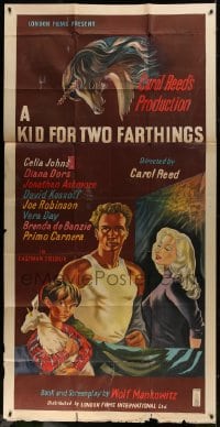 5p058 KID FOR TWO FARTHINGS English 3sh 1956 art of sexy Diana Dors, directed by Carol Reed!
