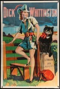 5p061 DICK WHITTINGTON stage play English 40x60 1930s cool artwork of sexy female lead & cat!