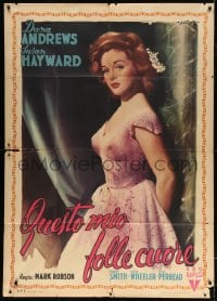 5p304 MY FOOLISH HEART Italian 1p 1950 different Olivetti art of sexy Susan Hayward, ultra rare!