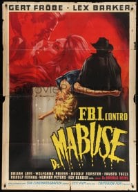 5p318 RETURN OF DR MABUSE Italian 1p 1962 Froebe, cool art of cloaked figure carrying sexy girl!