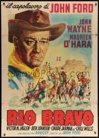 5p321 RIO GRANDE Italian 1p R1961 different art of John Wayne, John Ford, retitled Rio Bravo, rare!