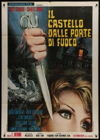 5p330 SCREAM OF THE DEMON LOVER Italian 1p 1971 Roger Corman, Casaro art of scared woman & scissors!
