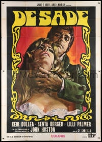 5p141 DE SADE Italian 2p 1970 different art of Keir Dullea with his hand on Senta Berger's neck!