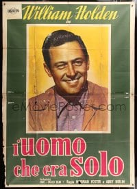 5p146 FATHER IS A BACHELOR Italian 2p 1957 different art portrait of William Holden by Fiorenzi!