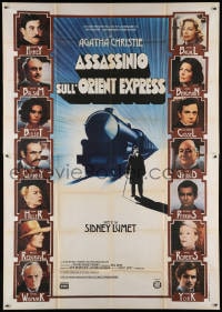 5p173 MURDER ON THE ORIENT EXPRESS Italian 2p 1974 great different art of train & top cast!