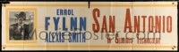 5p018 SAN ANTONIO paper banner 1945 great portrait of Errol Flynn, whose name is misspelled!