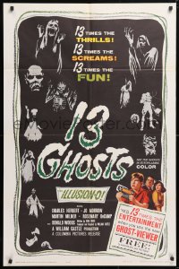 5r001 13 GHOSTS 1sh 1960 William Castle, great art of the spooks, horror in ILLUSION-O!
