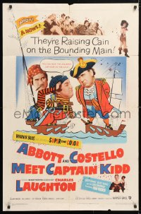 5r016 ABBOTT & COSTELLO MEET CAPTAIN KIDD 1sh 1953 art of pirates Bud & Lou with Charles Laughton!